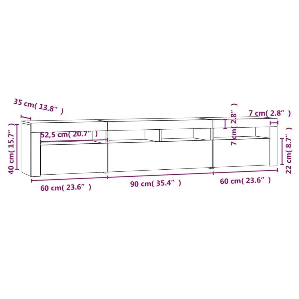 vidaXL TV Cabinet with LED Lights Grey Sonoma 210x35x40 cm