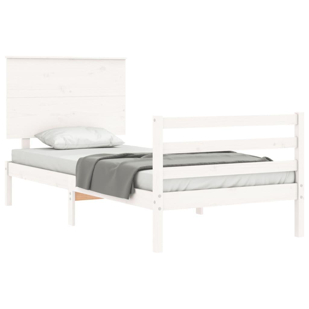 vidaXL Bed Frame without Mattress White Single Solid Wood