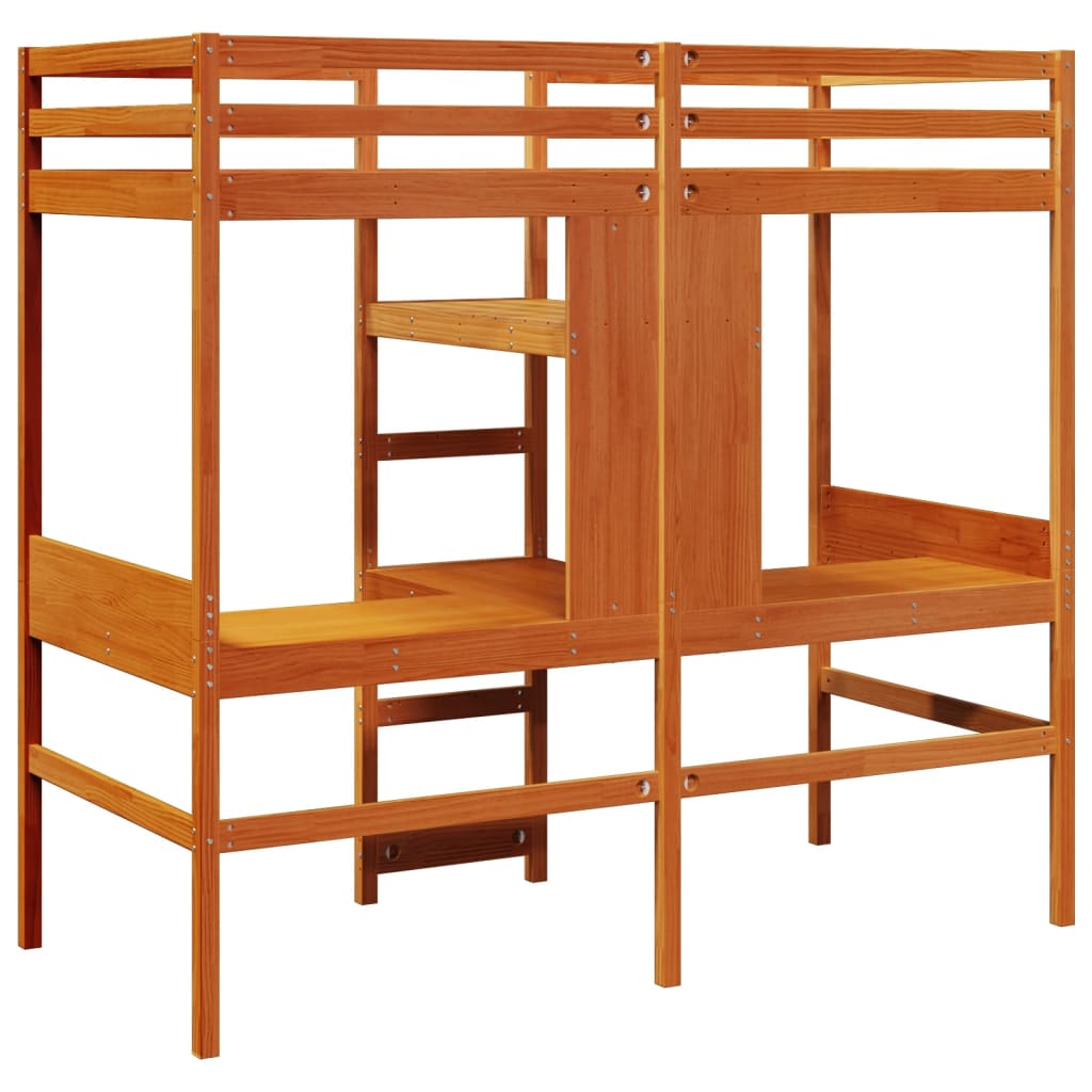 vidaXL Loft Bed Frame without Mattress Wax Brown 75x190cm Solid Wood Pine