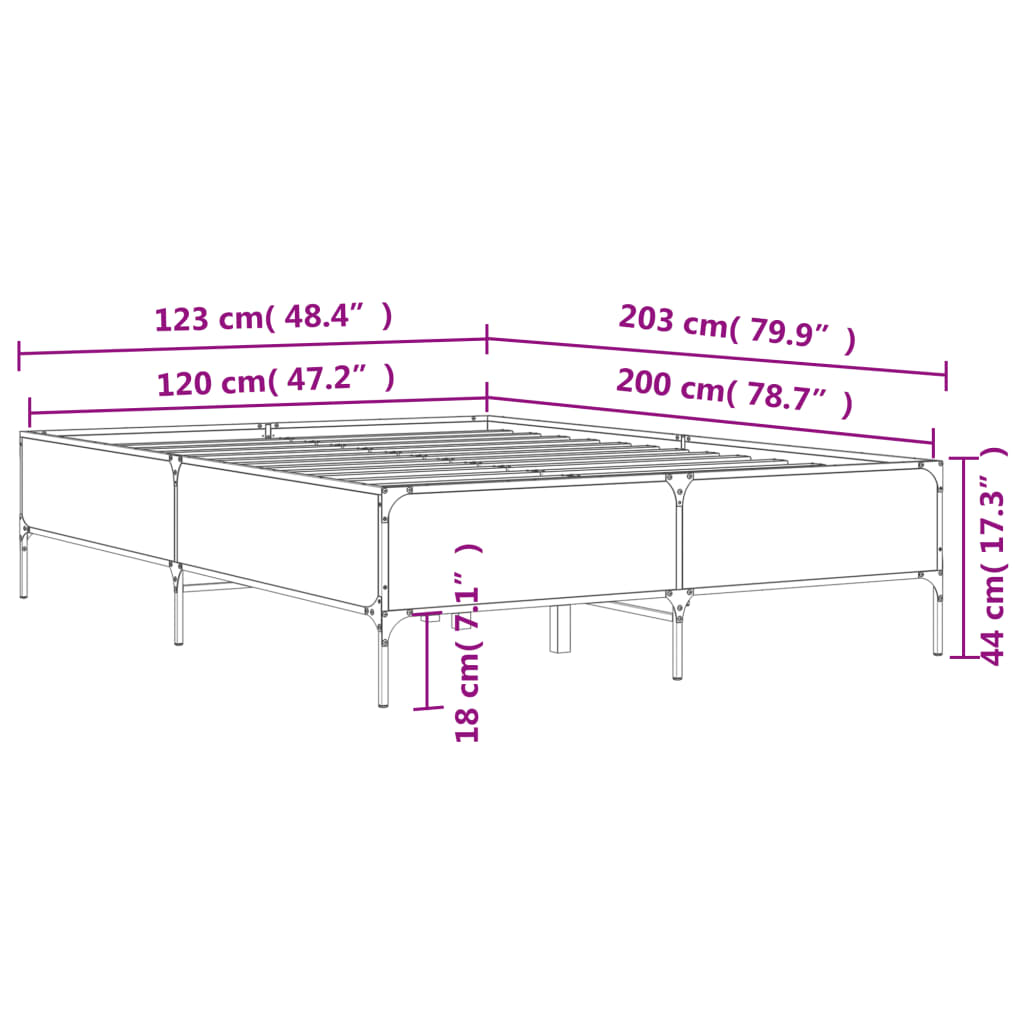 vidaXL Bed Frame without Mattress Smoked Oak 120x200 cm