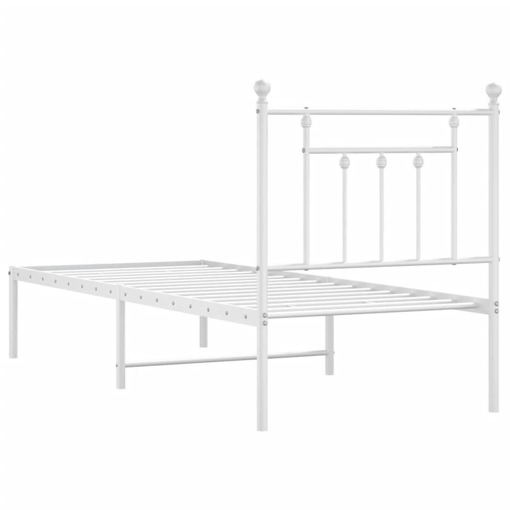 vidaXL Metal Bed Frame without Mattress with Headboard White 75x190 cm Small Single