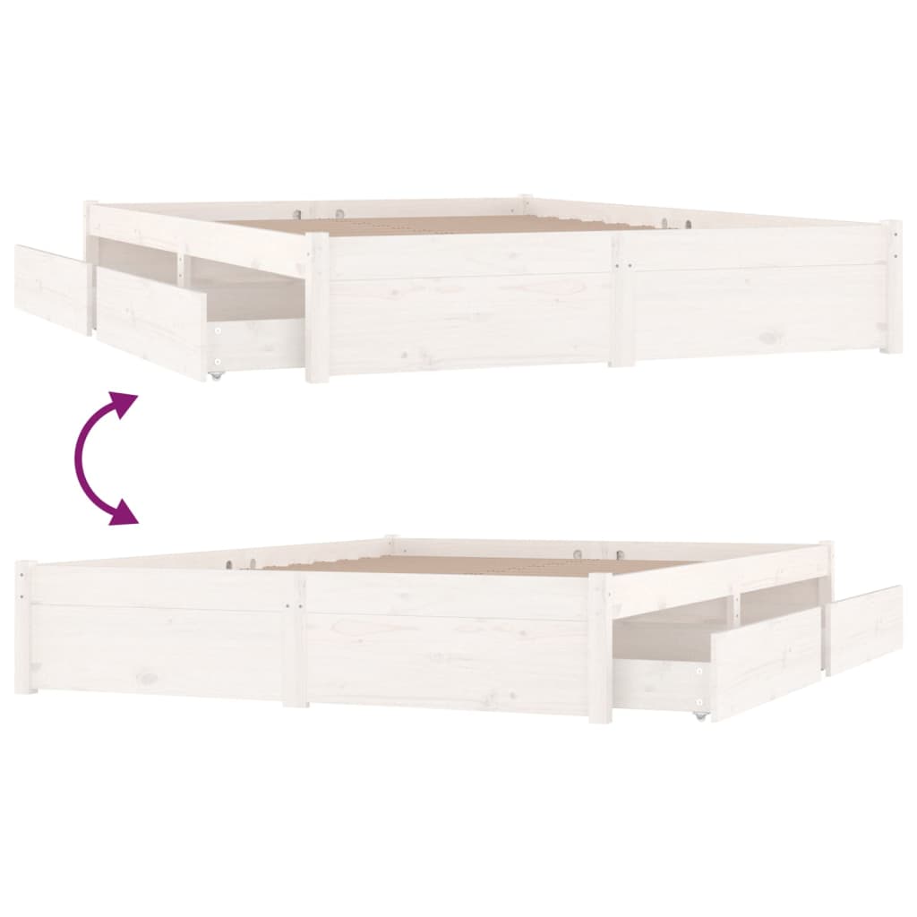 vidaXL Bed Frame without Mattress with Drawers White 140x190 cm (814930+814995)