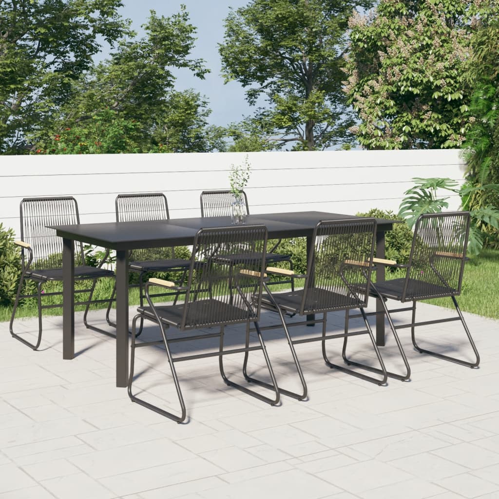 vidaXL 7 Piece Garden Dining Set Black PVC Rattan