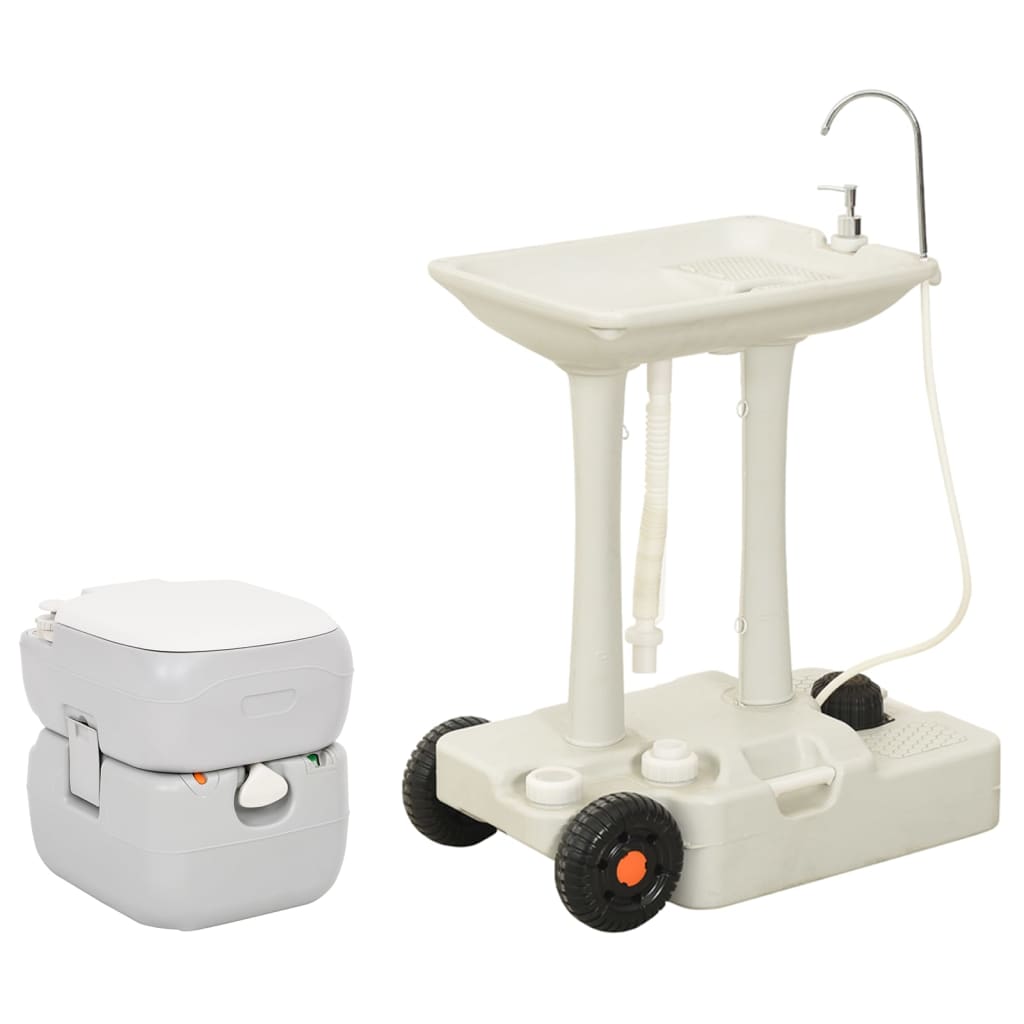 vidaXL Portable Camping Toilet and Handwash Stand Set