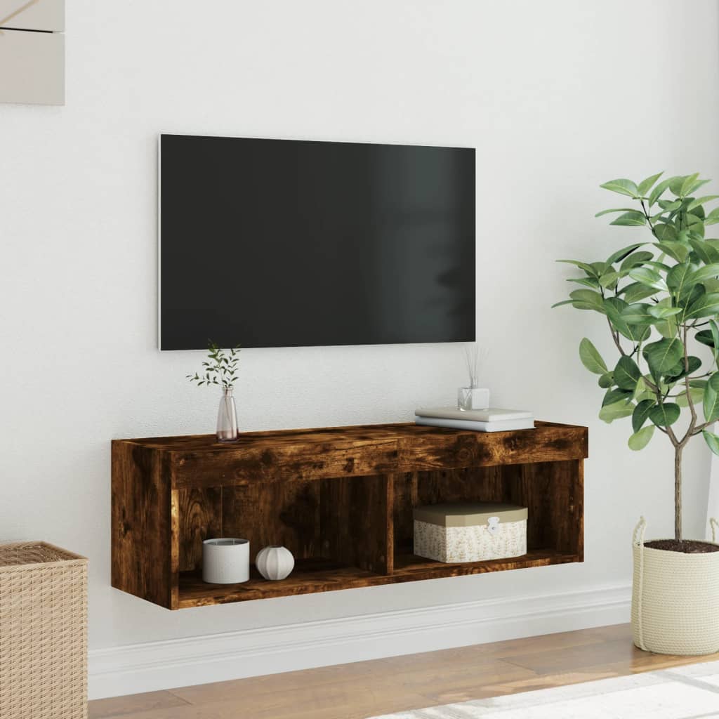 vidaXL TV Cabinet with LED Lights Smoked Oak 100x30x30 cm