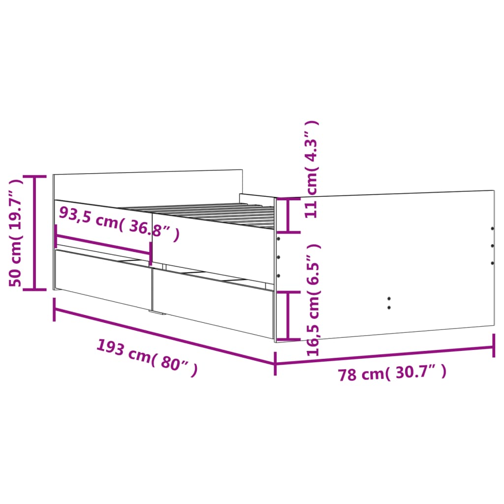 vidaXL Bed Frame without Mattress White 75x190 cm Small Single