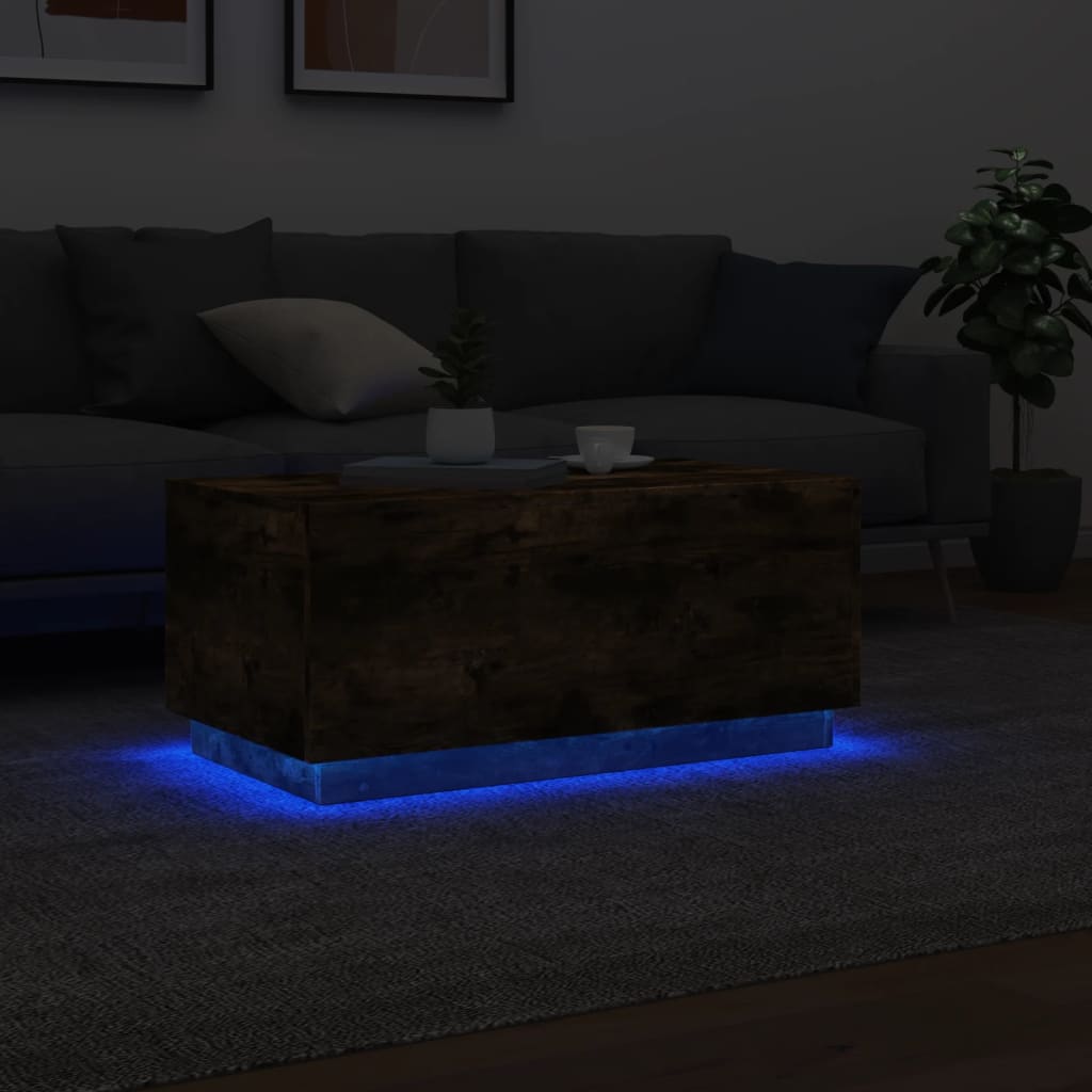 vidaXL Coffee Table with LED Lights Smoked Oak 90x50x40 cm