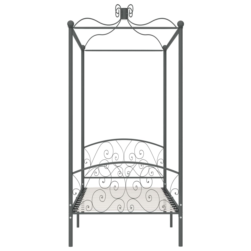 vidaXL Canopy Bed Frame without Mattress Grey Metal 90x200 cm