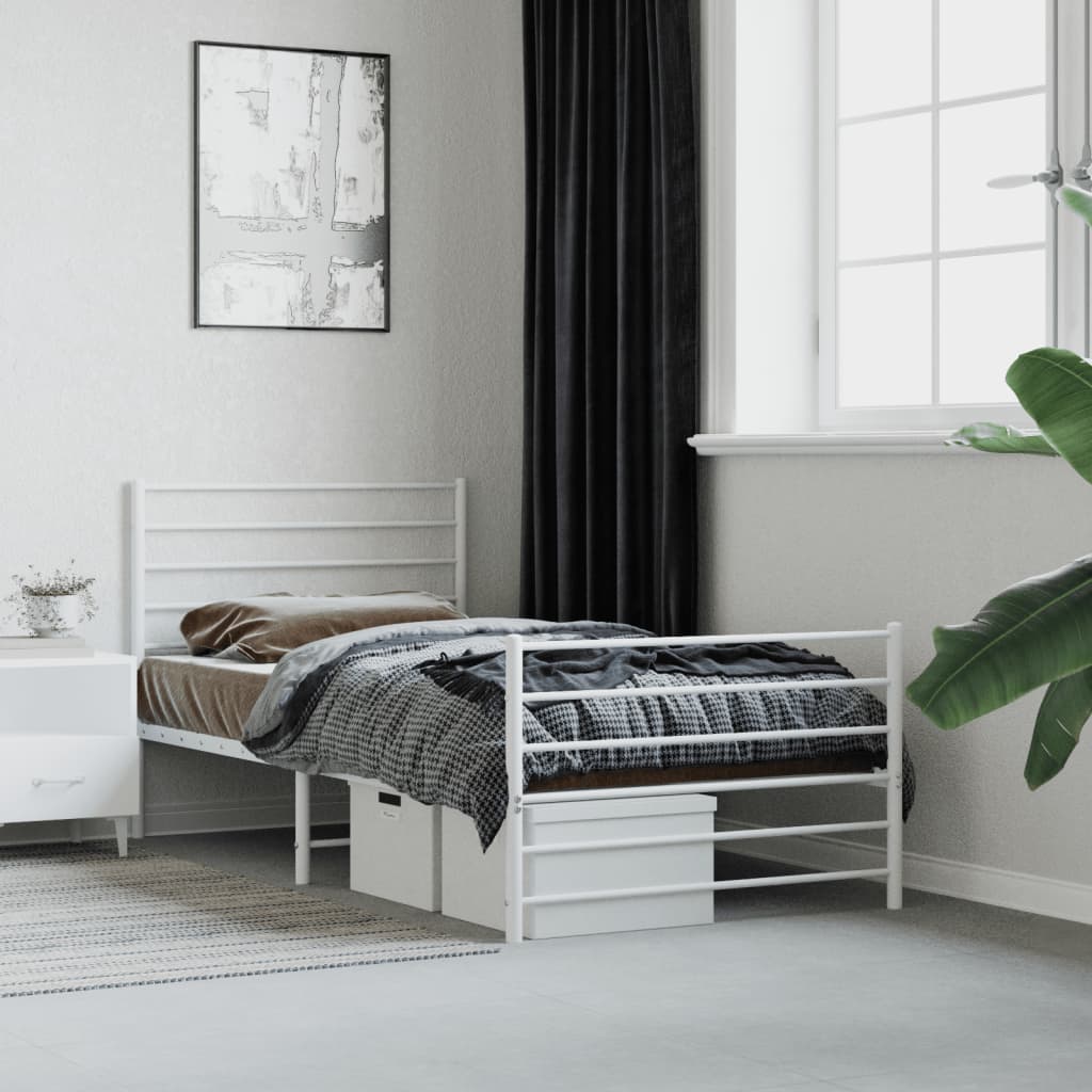 vidaXL Metal Bed Frame without Mattress with Footboard White 90x200 cm