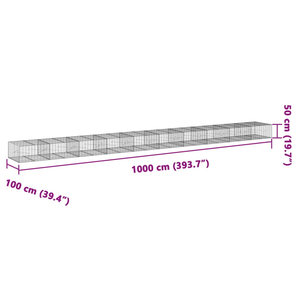 vidaXL Gabion Basket with Cover 1000x100x50 cm Galvanised Iron