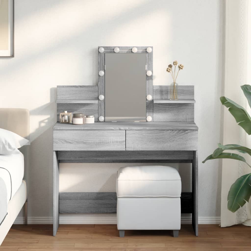 vidaXL Dressing Table with LED Grey Sonoma 100x40x130 cm