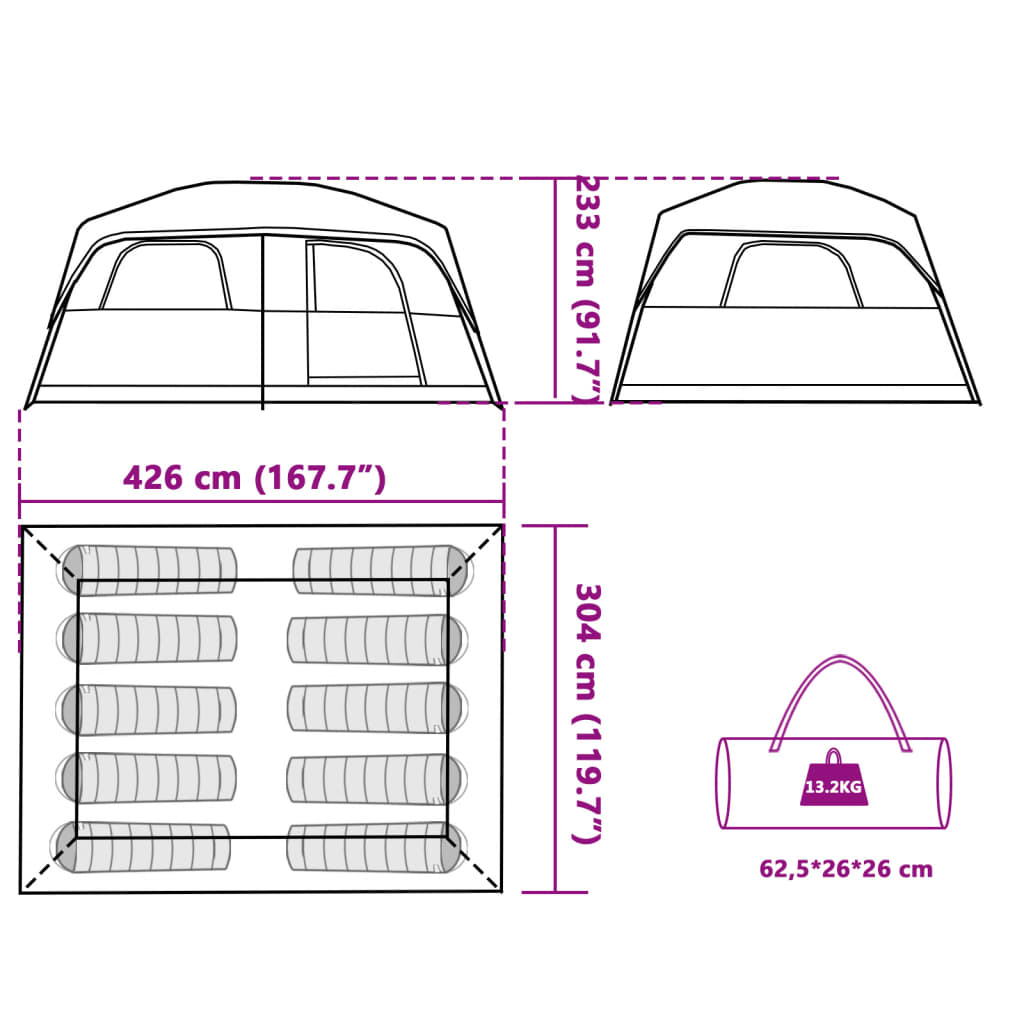 vidaXL Family Tent Cabin 10-Person Grey and Orange Waterproof