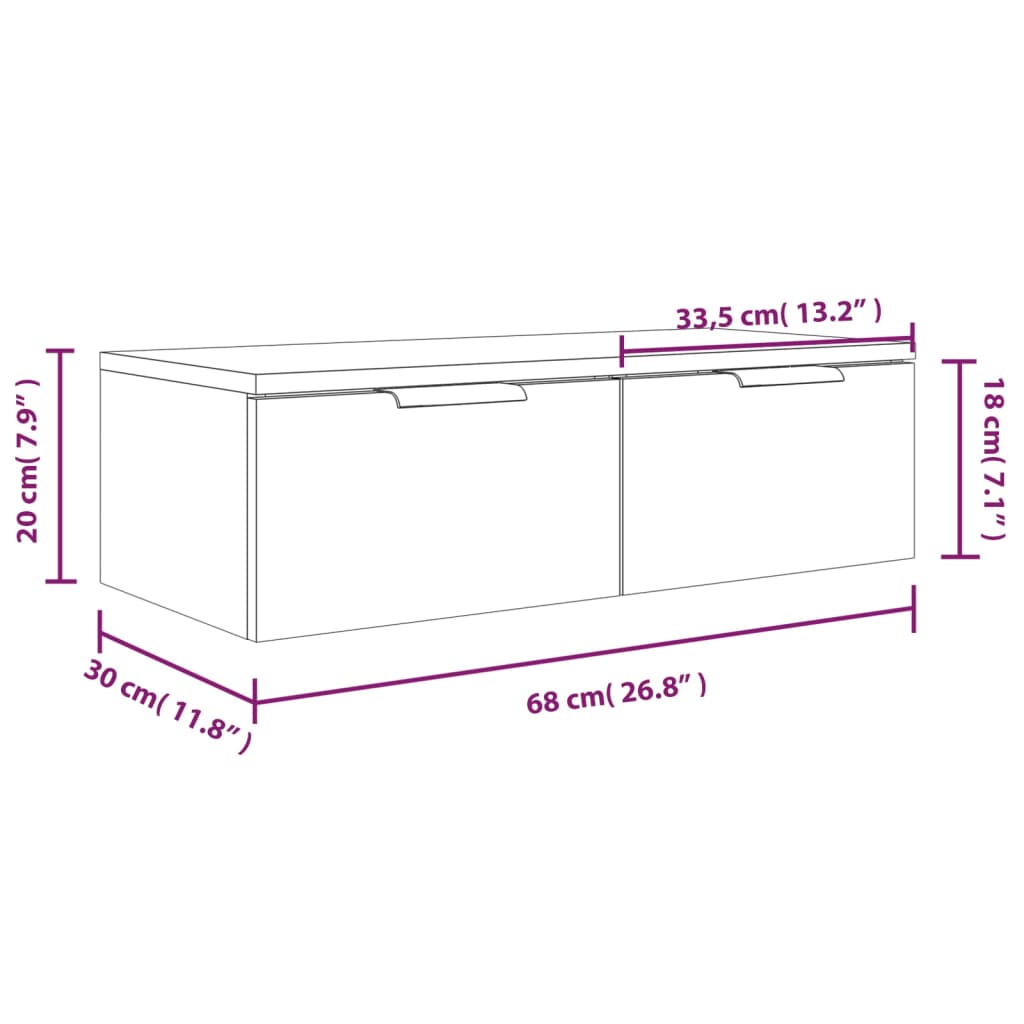 vidaXL Wall Cabinet Smoked Oak 68x30x20 cm Engineered Wood