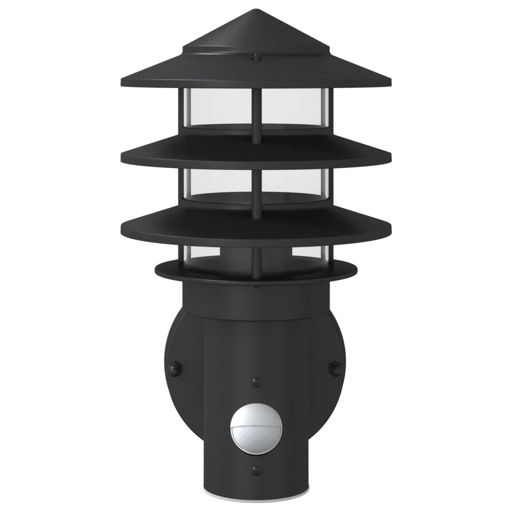 vidaXL Outdoor Wall Light with Sensor Black Stainless Steel