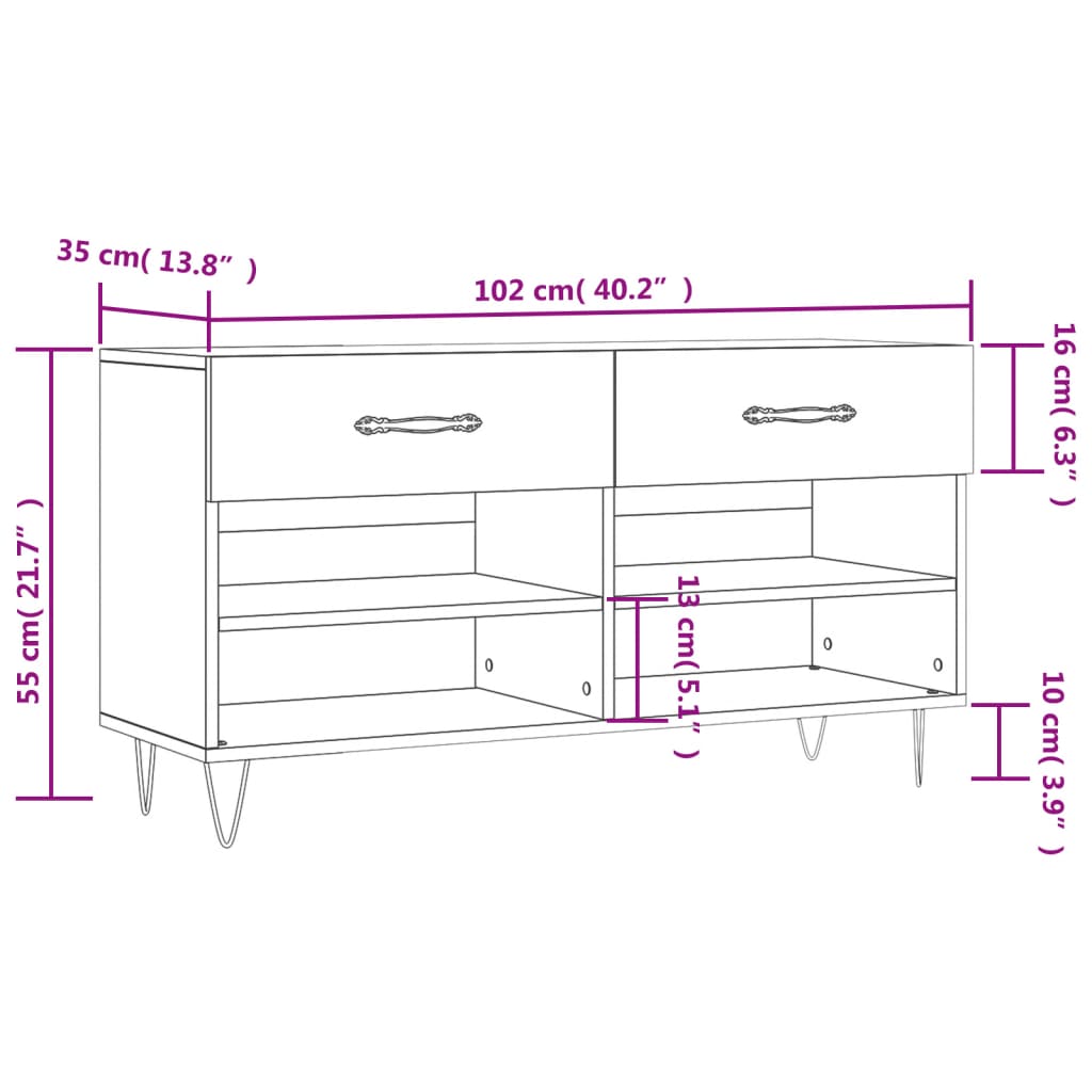 vidaXL Shoe Bench Concrete Grey 102x35x55 cm Engineered Wood