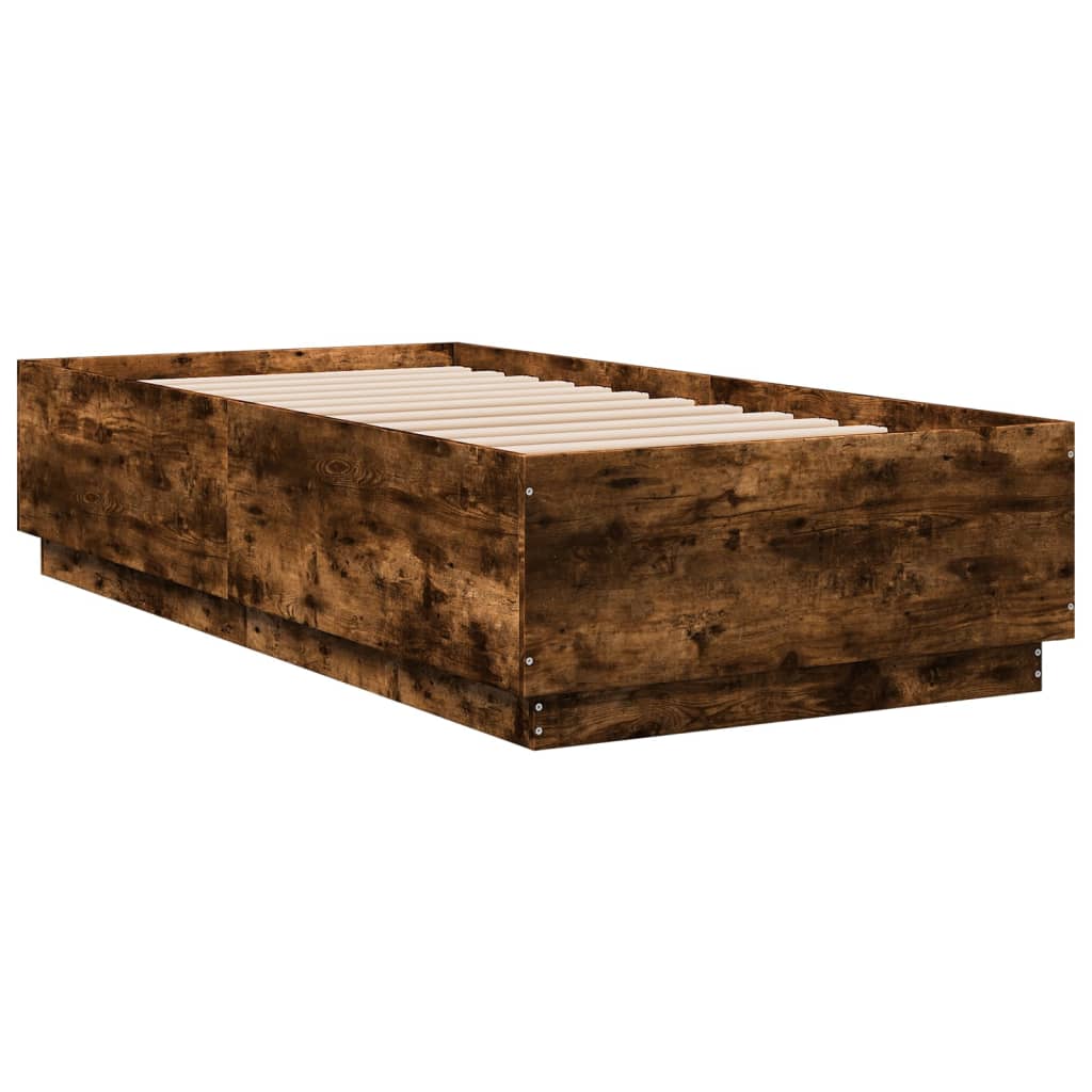 vidaXL Bed Frame with LED without Mattress Smoked Oak 75x190 cm Small Single