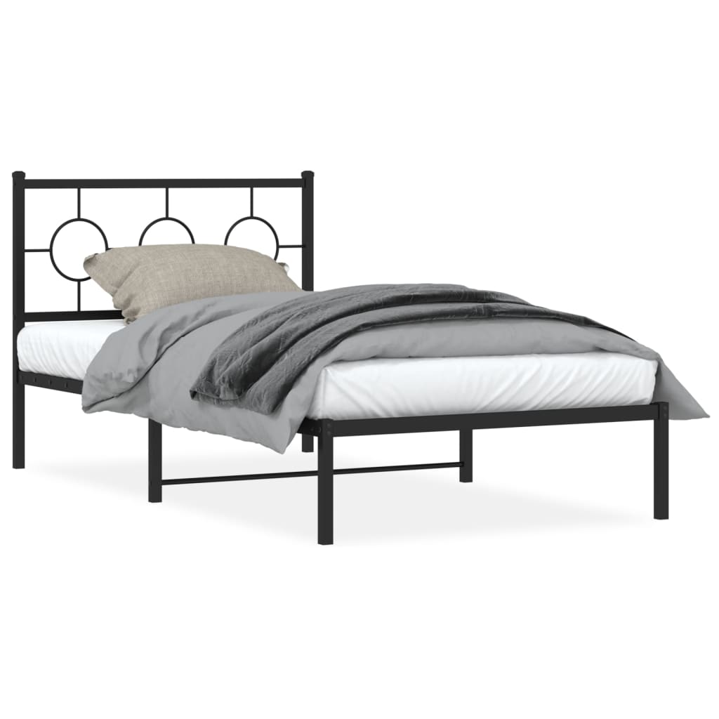 vidaXL Metal Bed Frame without Mattress with Headboard Black 100x200 cm