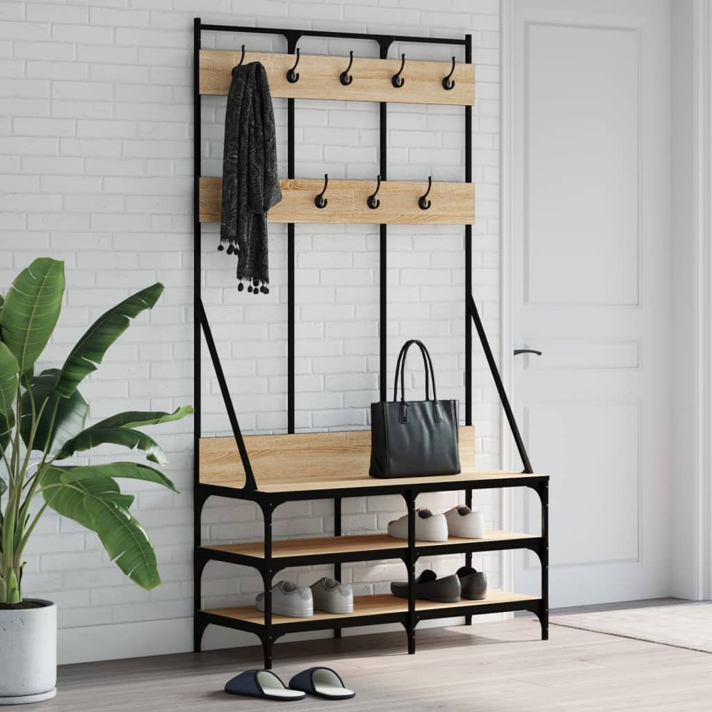 vidaXL Clothes Rack with Shoe Storage Sonoma Oak 100x40x184 cm