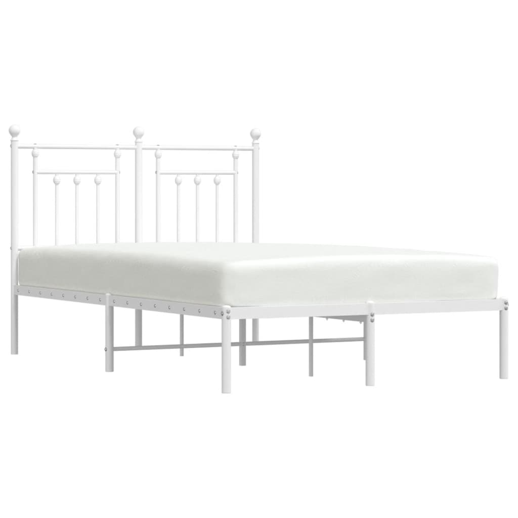 vidaXL Metal Bed Frame without Mattress with Headboard White 120x190 cm Small Double