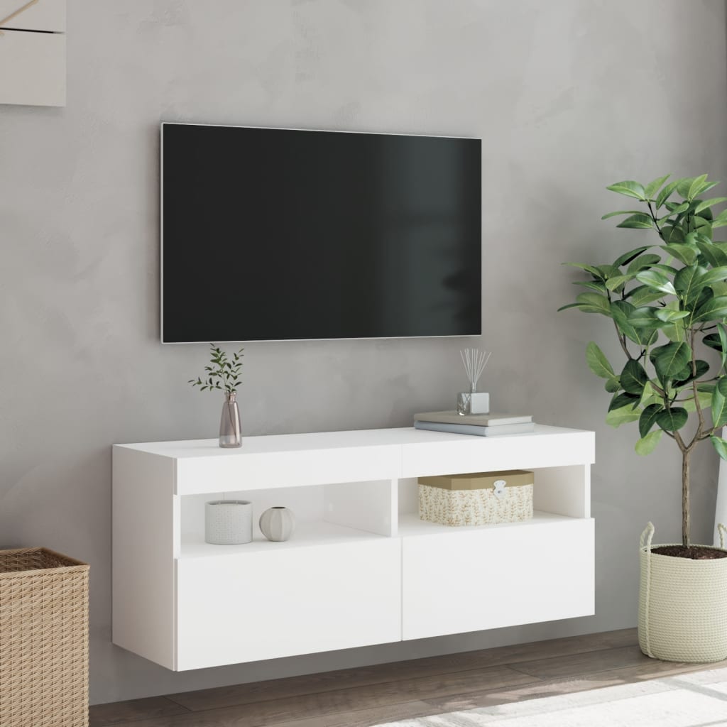 vidaXL TV Wall Cabinet with LED Lights White 100x30x40 cm