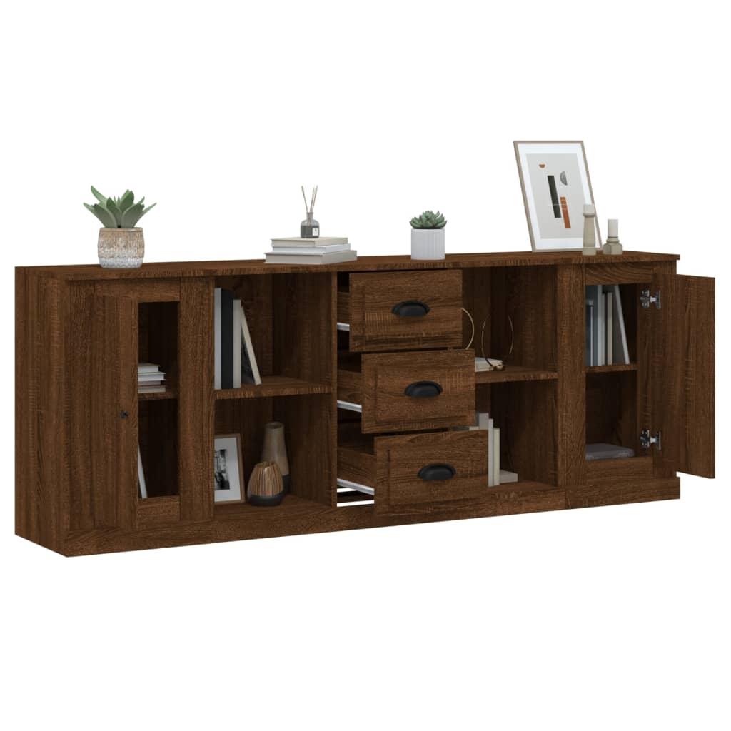 vidaXL Sideboards 3 pcs Brown Oak Engineered Wood