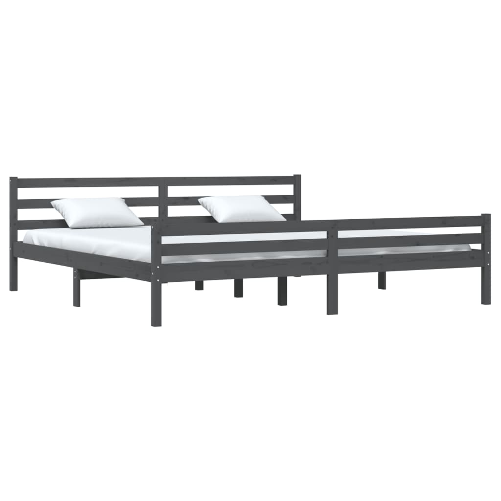 vidaXL Bed Frame without Mattress Grey Solid Wood 180x200 cm Super King