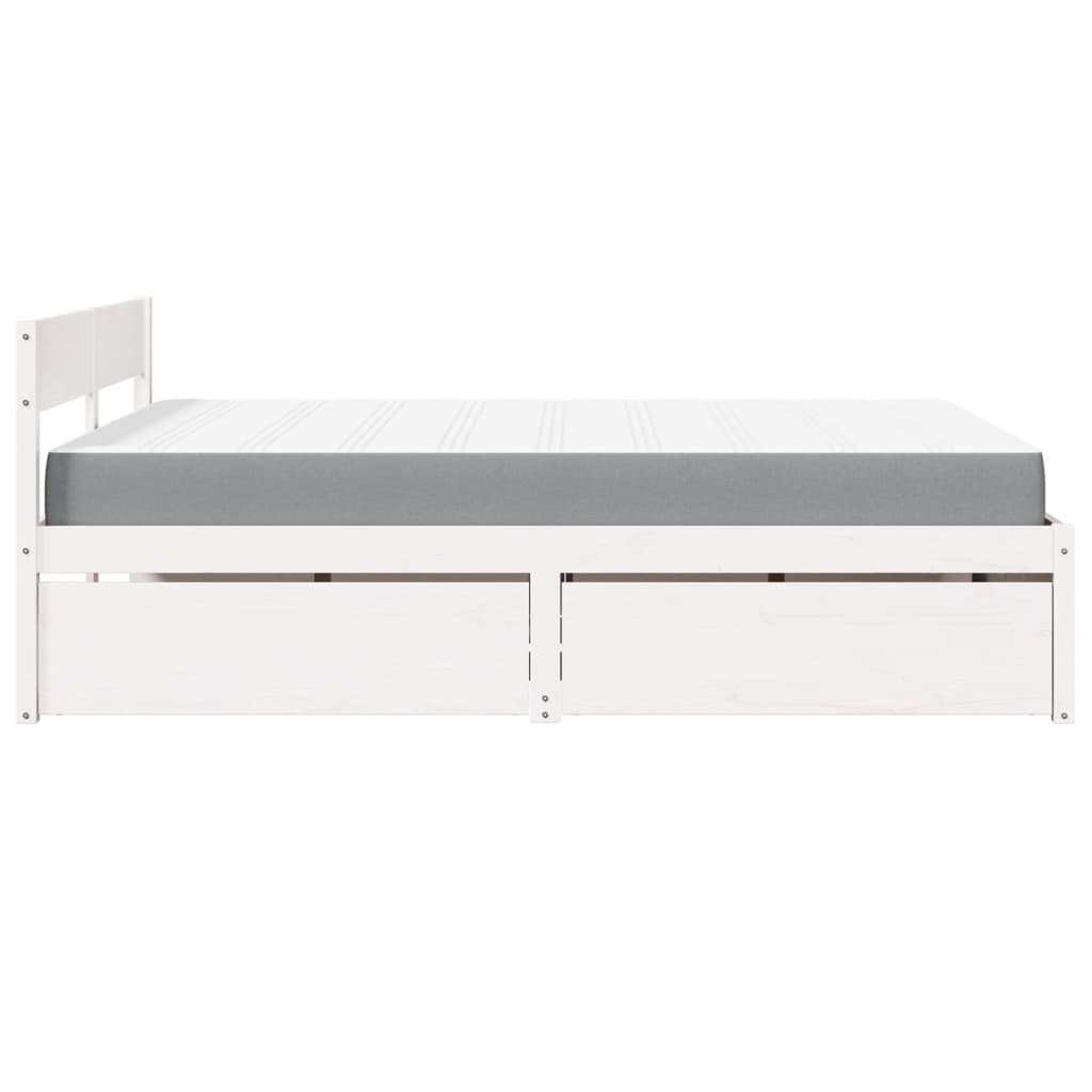 vidaXL Bed with Drawers and Mattress White 140x200 cm Solid Wood Pine