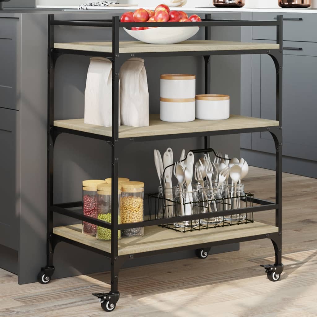 vidaXL Kitchen Trolley Sonoma Oak 65x40x86.5 cm Engineered Wood