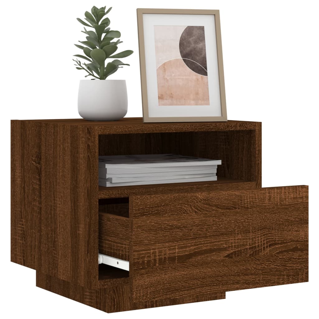 vidaXL Bedside Cabinet with LED Lights Brown Oak 40x39x37 cm