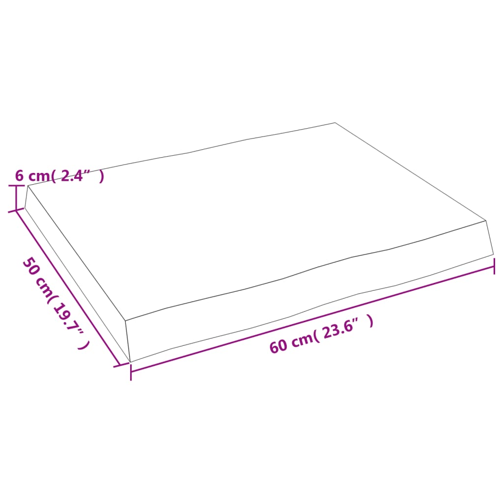 vidaXL Table Top 60x50x(2-6) cm Untreated Solid Wood Live Edge