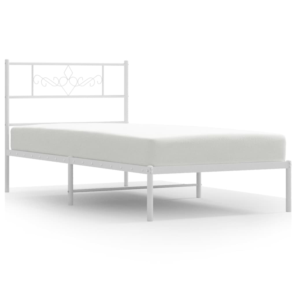 vidaXL Metal Bed Frame without Mattress with Headboard White 107x203 cm