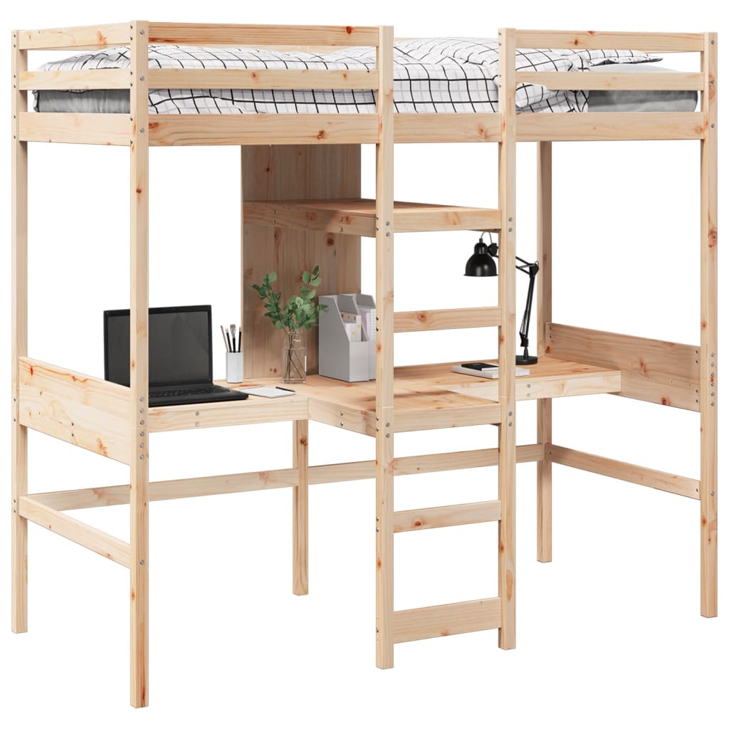 vidaXL Loft Bed Frame without Mattress 75x190cm Solid Wood Pine