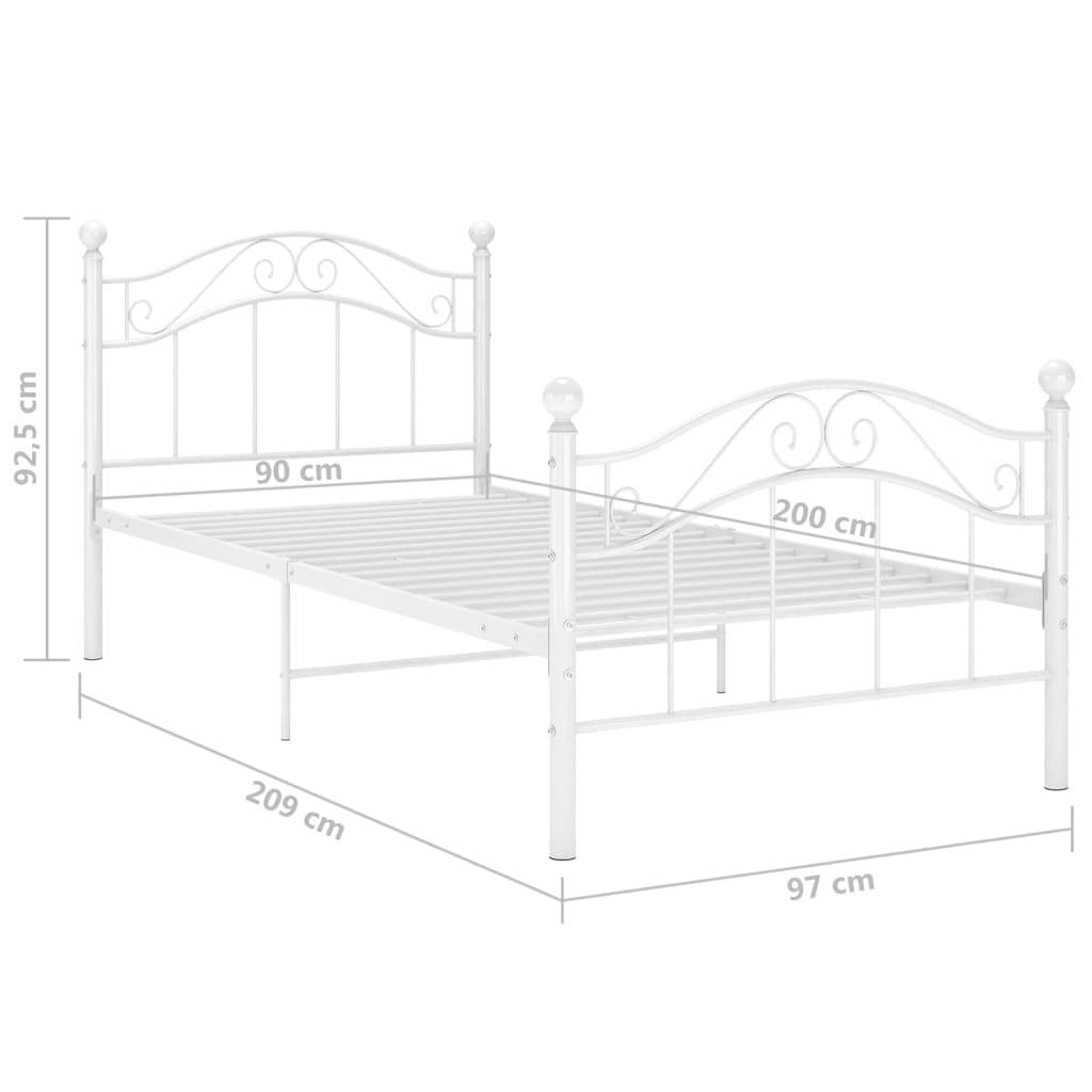 vidaXL Bed Frame without Mattress White Metal 90x200 cm