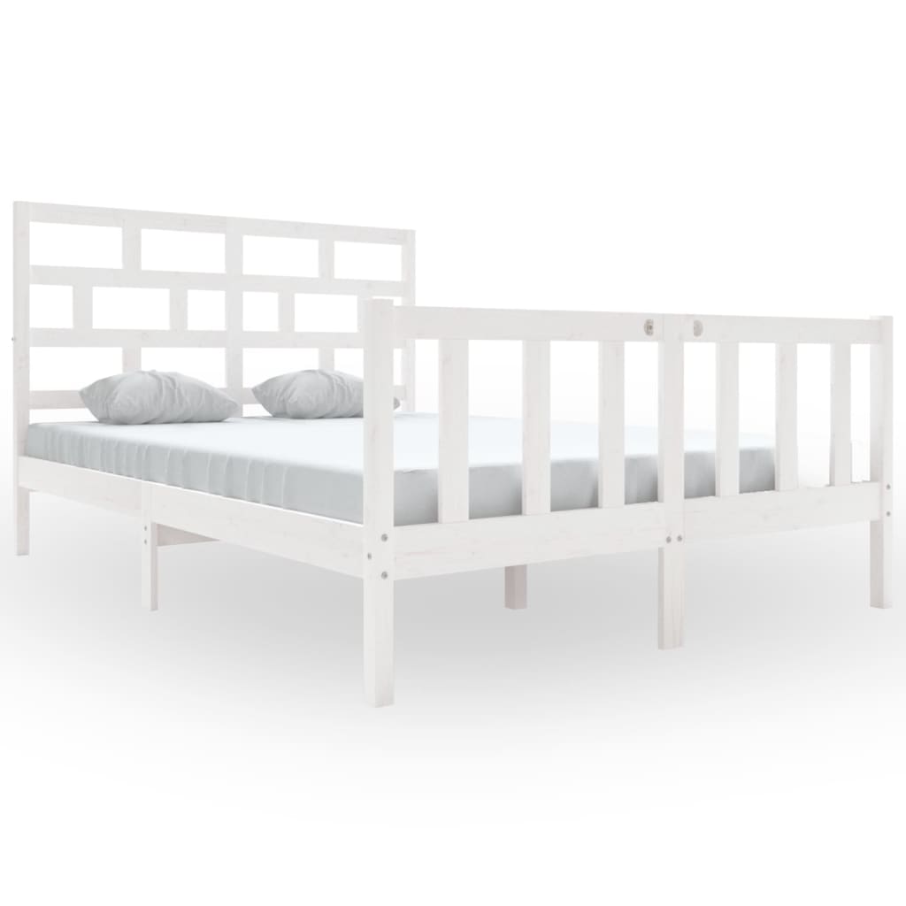 vidaXL Bed Frame without Mattress White Solid Wood 140x200 cm (810083+814195)