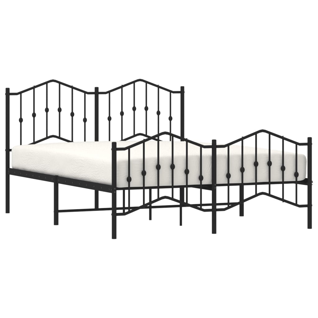 vidaXL Metal Bed Frame without Mattress with Footboard Black 135x190 cm Double