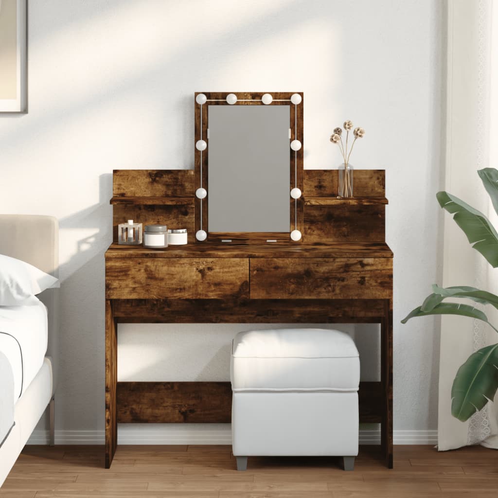 vidaXL Dressing Table with LED Smoked Oak 100x40x130 cm