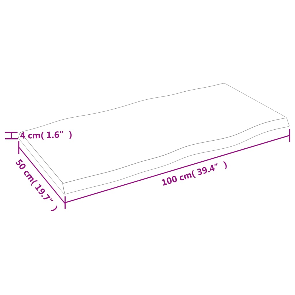 vidaXL Table Top 100x50x(2-4) cm Untreated Solid Wood Live Edge