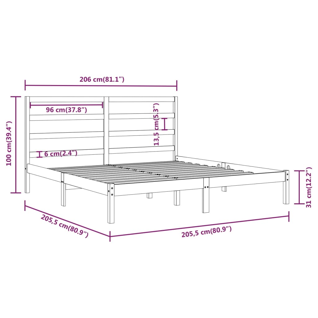 vidaXL Bed Frame without Mattress Grey 200x200 cm Solid Wood Pine