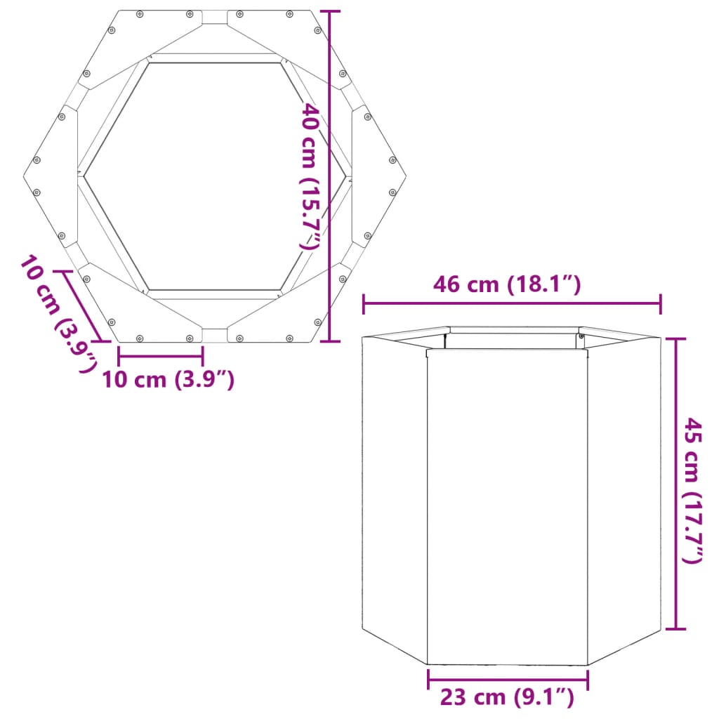 vidaXL Garden Planter Black Hexagon 46x40x45 cm Steel