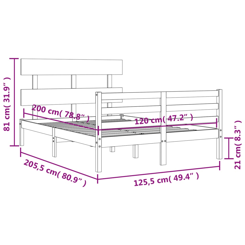 vidaXL Bed Frame without Mattress Black 120x200 cm Solid Wood