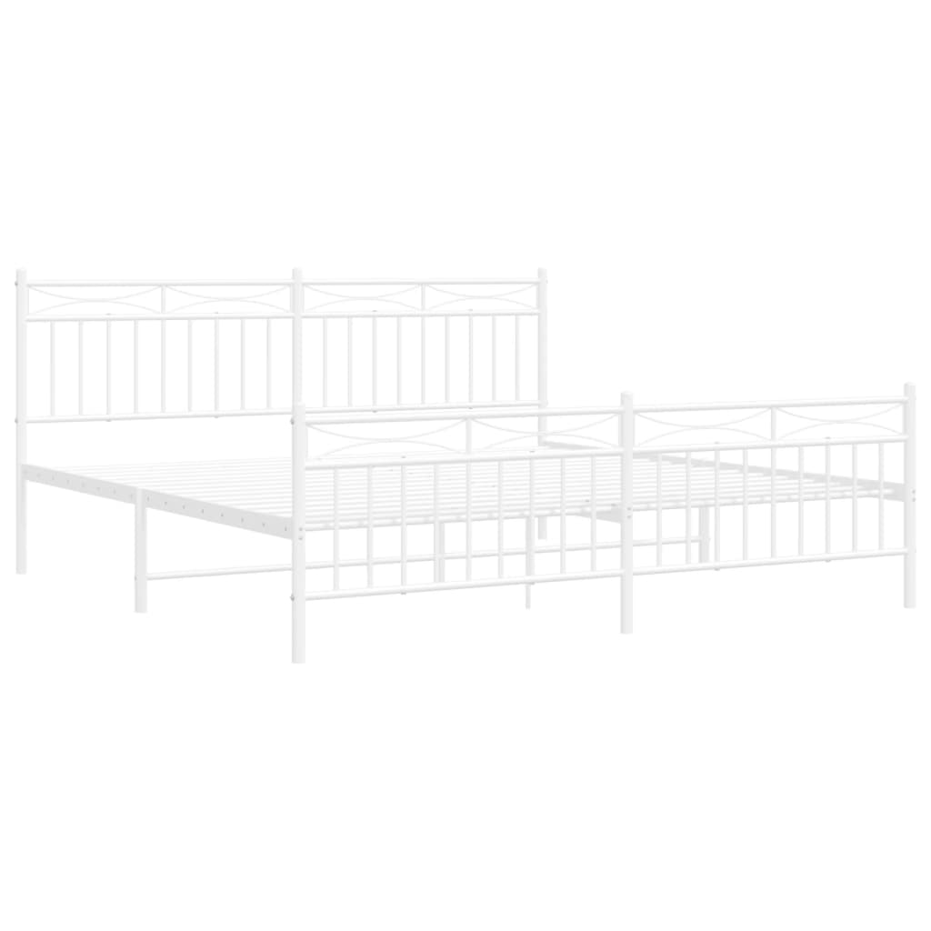 vidaXL Metal Bed Frame without Mattress with Footboard White 180x200 cm Super King