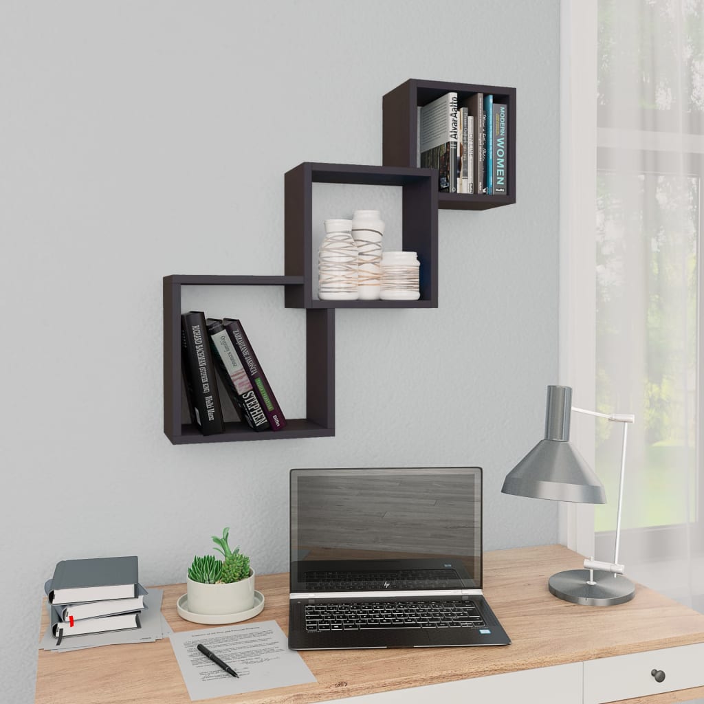 vidaXL Cube Wall Shelf Grey 68x15x68 cm Engineered Wood