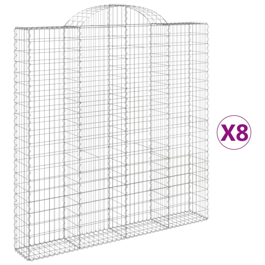 vidaXL Arched Gabion Baskets 8 pcs 200x30x200/220 cm Galvanised Iron