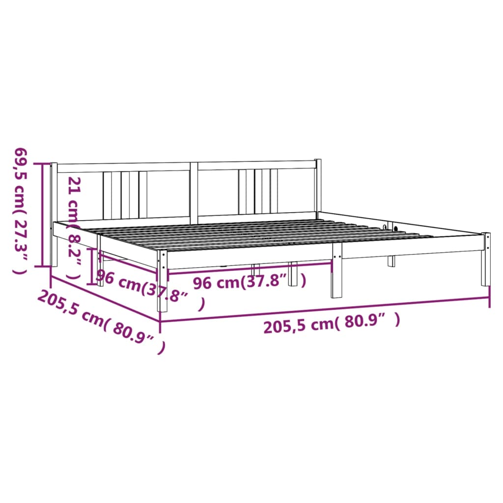 vidaXL Bed Frame without Mattress Grey Solid Wood 200x200 cm