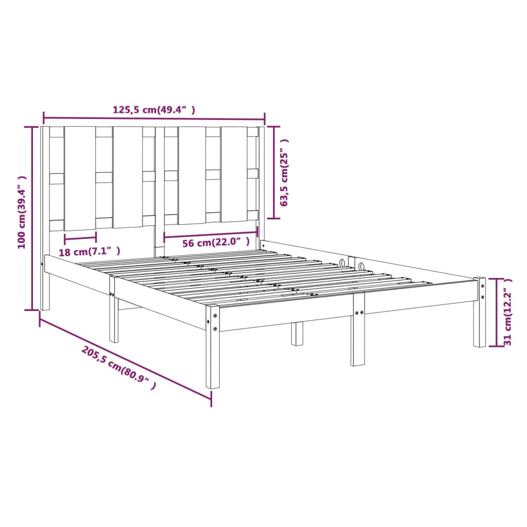 vidaXL Bed Frame without Mattress Honey Brown 120x200 cm Solid Wood Pine