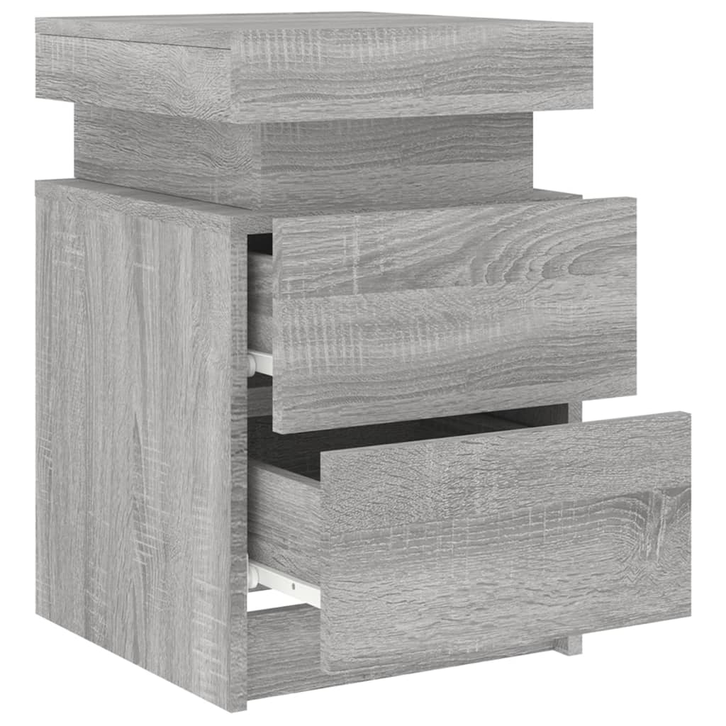 vidaXL Bedside Cabinet with LED Lights Grey Sonoma 35x39x55 cm