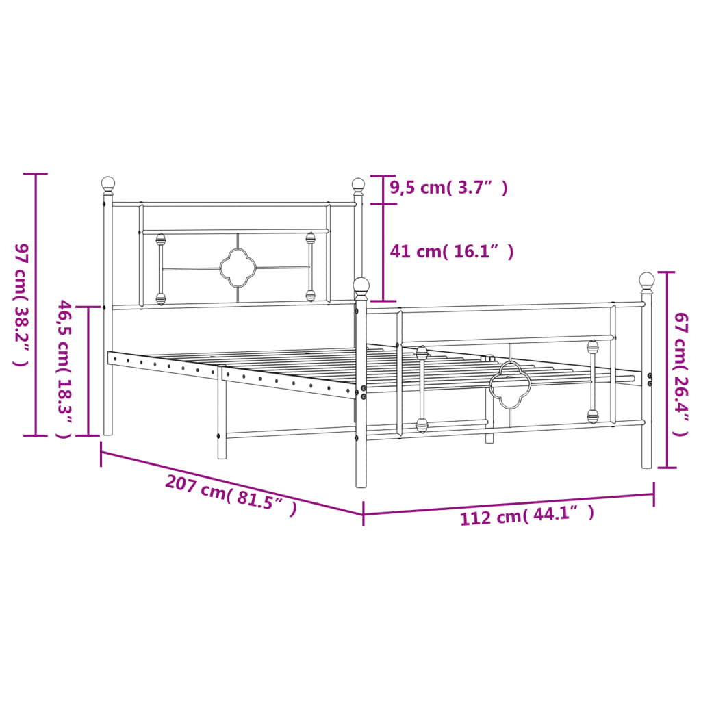 vidaXL Metal Bed Frame without Mattress with Footboard White 107x203 cm