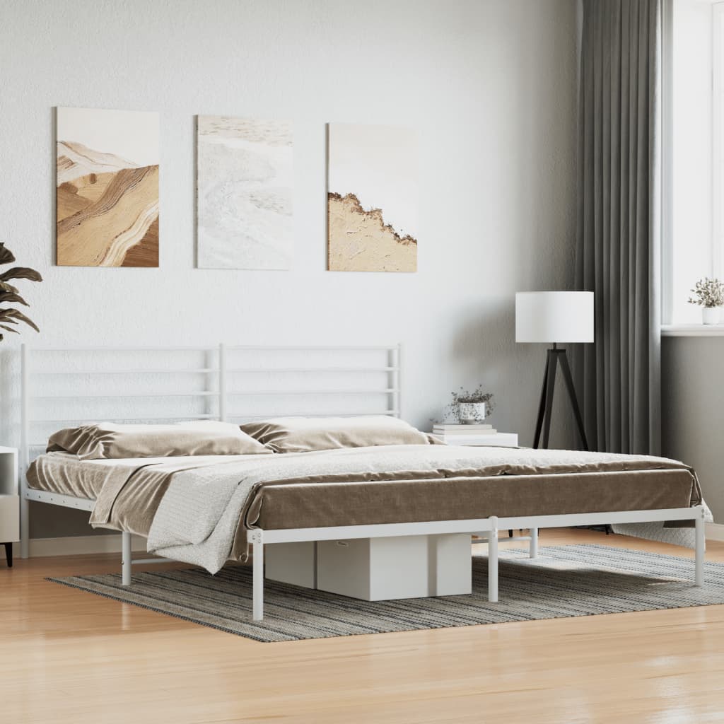 vidaXL Metal Bed Frame without Mattress with Headboard White 200x200 cm