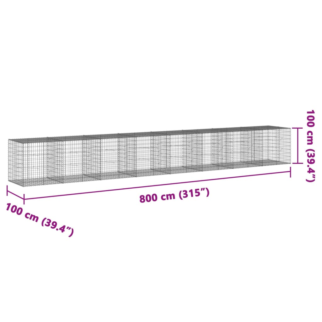 vidaXL Gabion Basket with Cover 800x100x100 cm Galvanised Iron