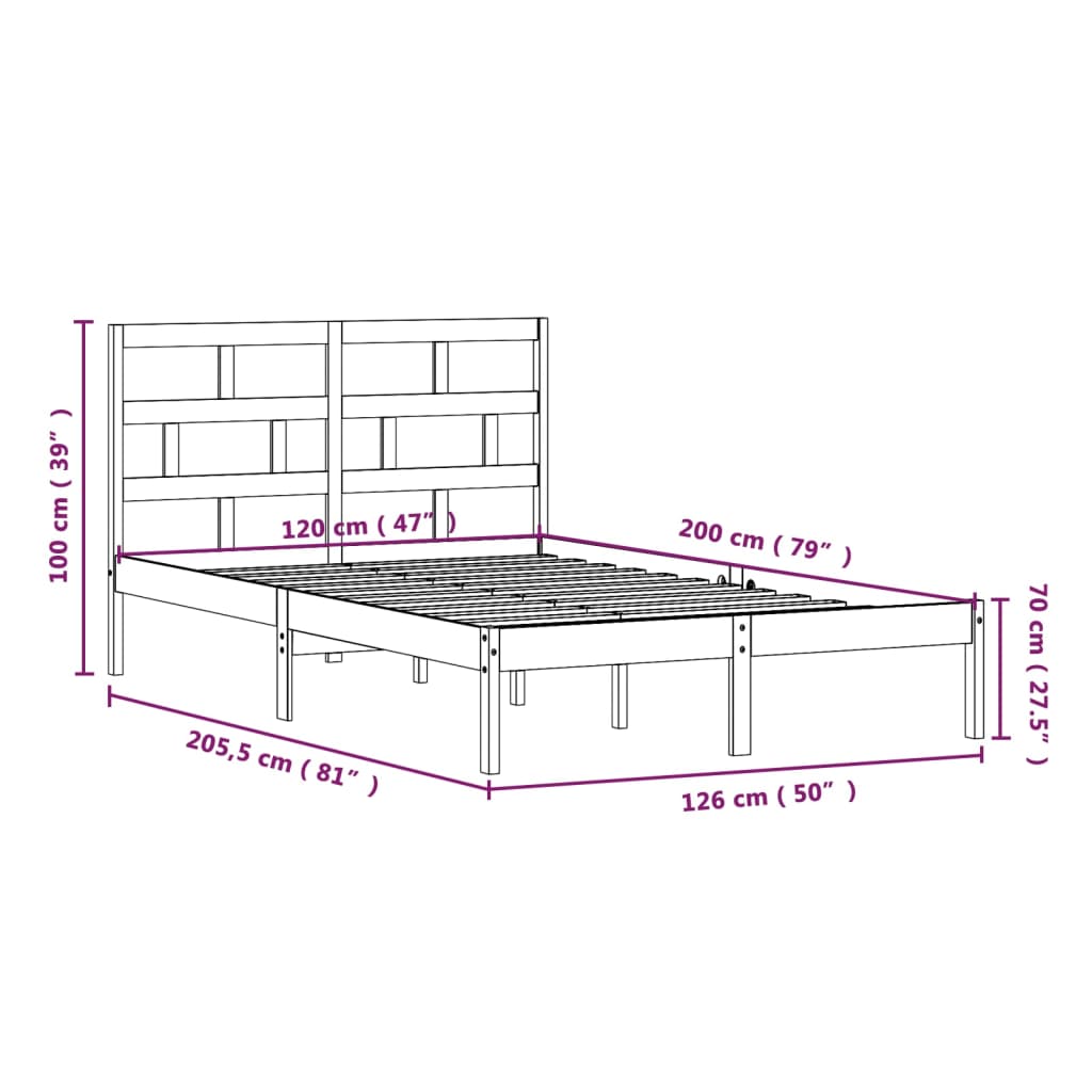 vidaXL Bed Frame without Mattress White Solid Wood 120x200 cm (810013+814185)